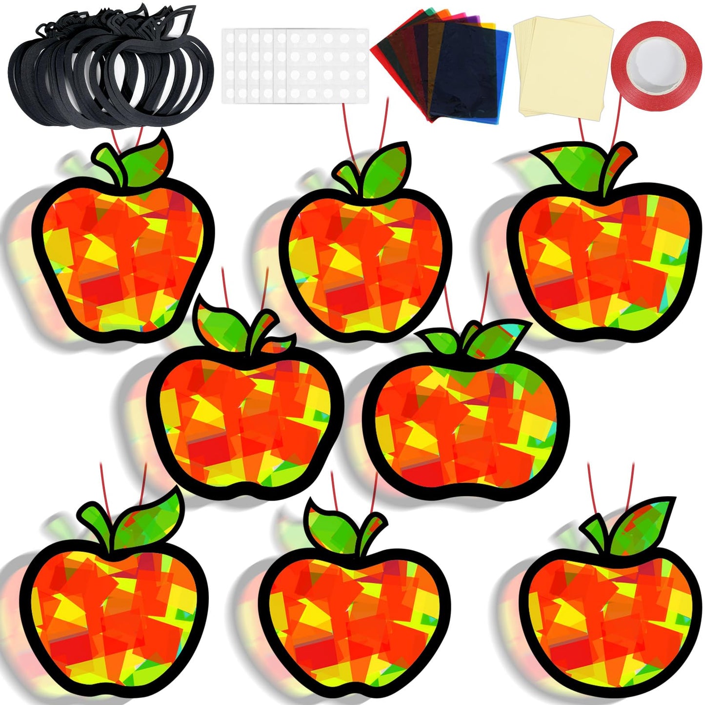 32 Sets Halloween Suncatchers Craft Kit DIY Window Stained Glass Effect Ghost Spider Skull Pumpkin Paper Crafts Home School Clas