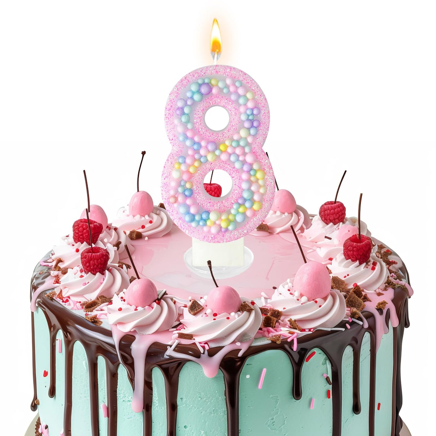 Zlongron Birthday Number Candles, Handmade Macaron 3D Flash Number 8 Candle, Suitable for Girls and Boys Birthdays, Weddings, A