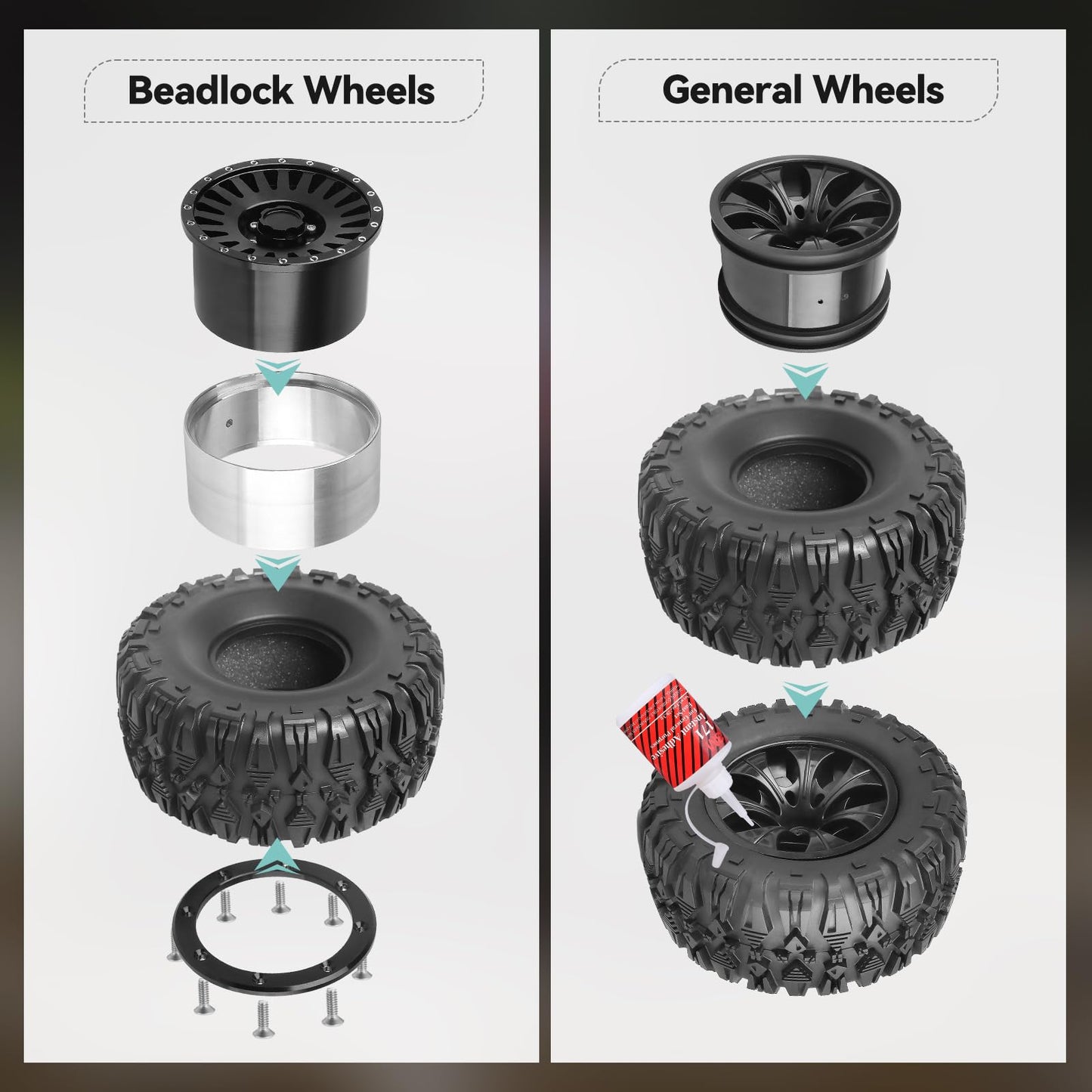 AllinRC 2.2 Crawler Tires 4Pcs fit 2.2 Beadlock Wheels RC Rubber Tyre Set with Foam Insert for 1/10 RC Rock Crawler Axial SCX10