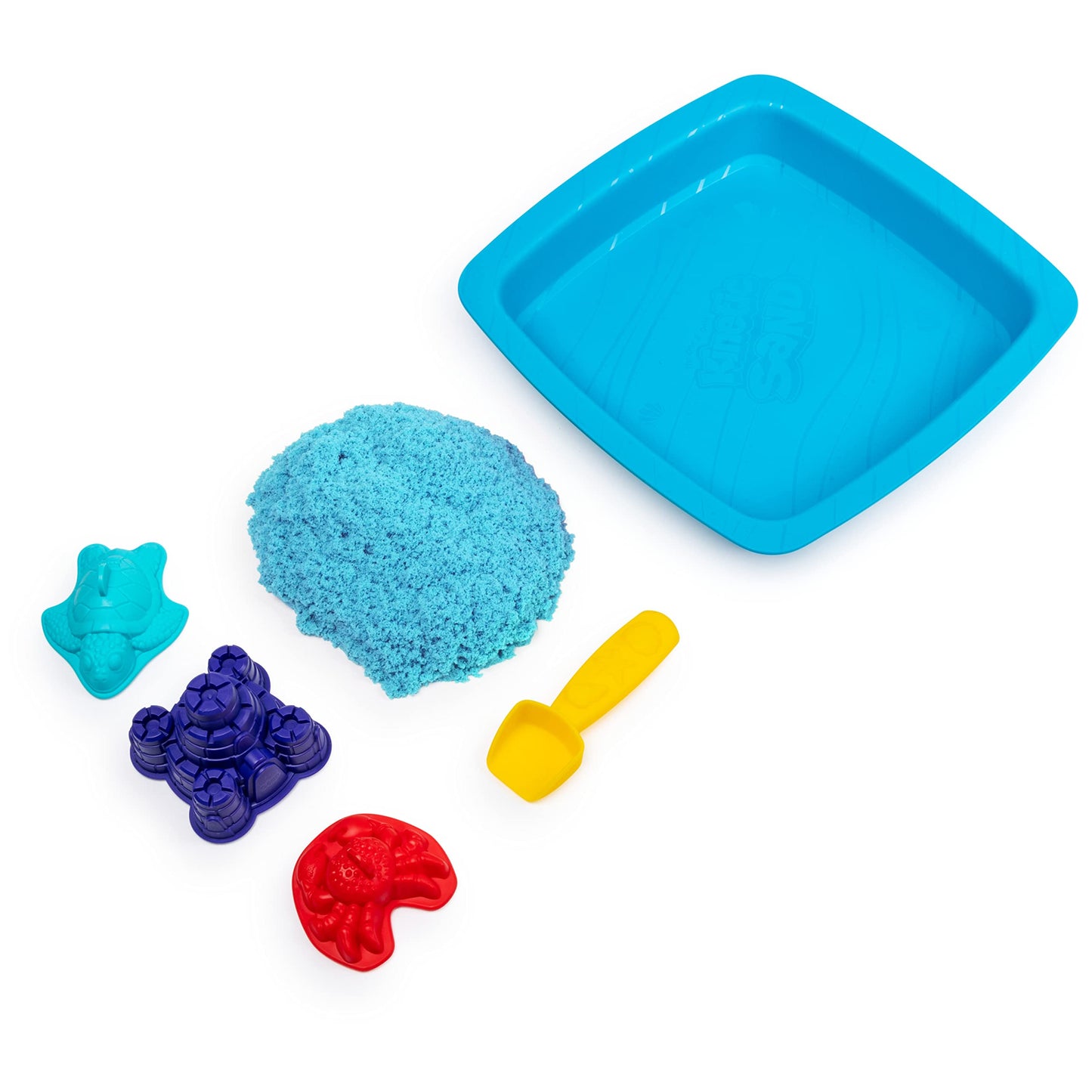 Kinetic Sand Sandbox Set - 1lb All-Natural Blue, 3 Molds, 11"x11"x2.5", Sensory Toy for Kids Ages 3+