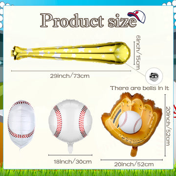 Skylety Baseball Balloons Set - 18 Pieces 18" Foil Balloons, 20" Glove, 30" Bat, Assorted Colors, Great for Sports Theme Party Decorations