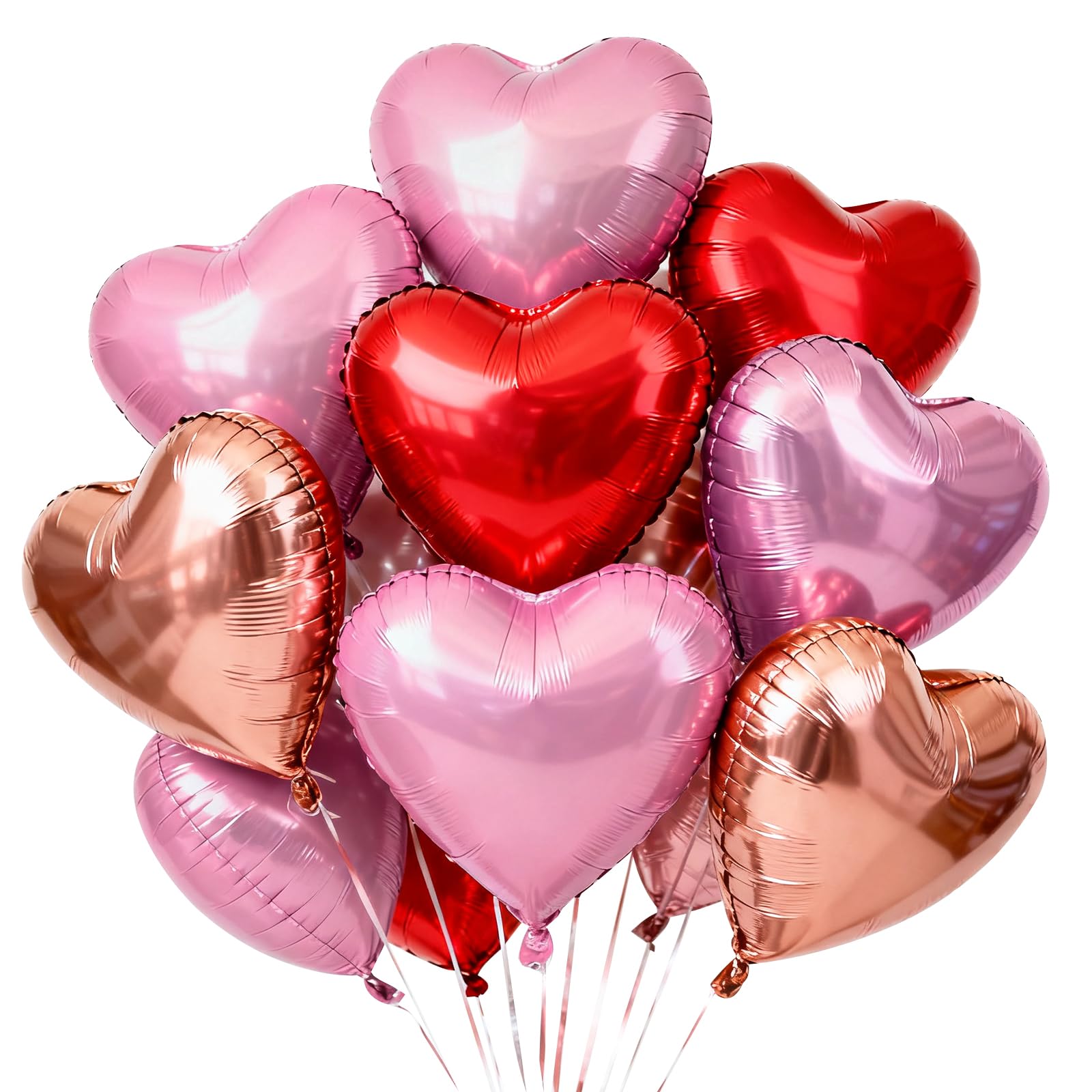 TONIFUL 30Pcs 18 Inch Rose Gold Red PInk Balloons Heart Shape Foil Mylar Banners Decoration for Birthday Valentines Day Wedding
