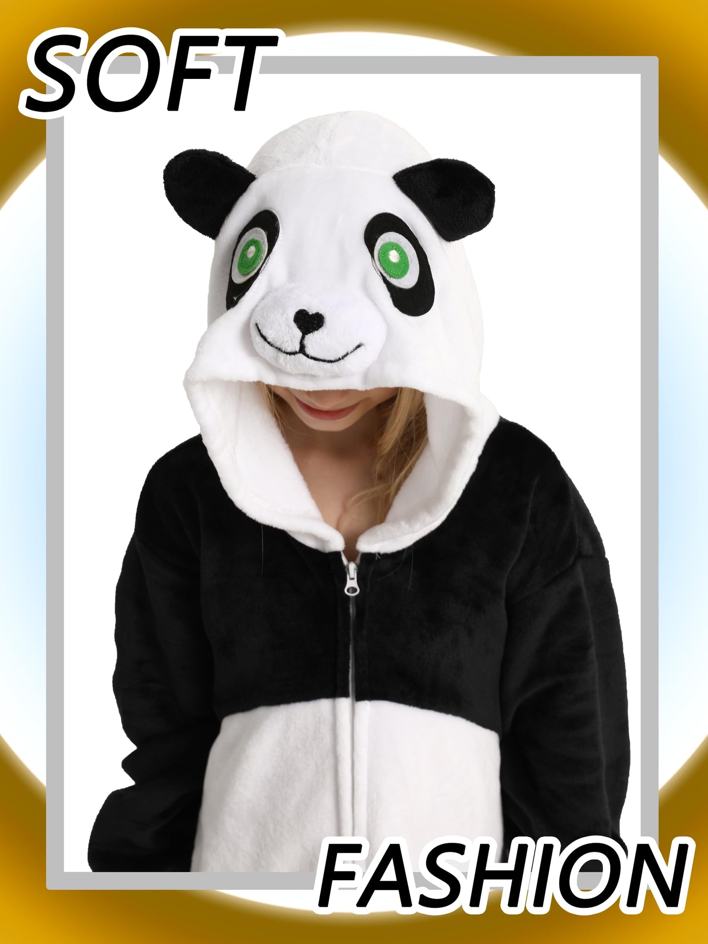Lonulain Unisex Kids Animal Oneise Pajamas, Boys Girls Flannel Hooded Halloween Cosplay Costume/Homewear/Sleepwear (Panda,3-4 Ye