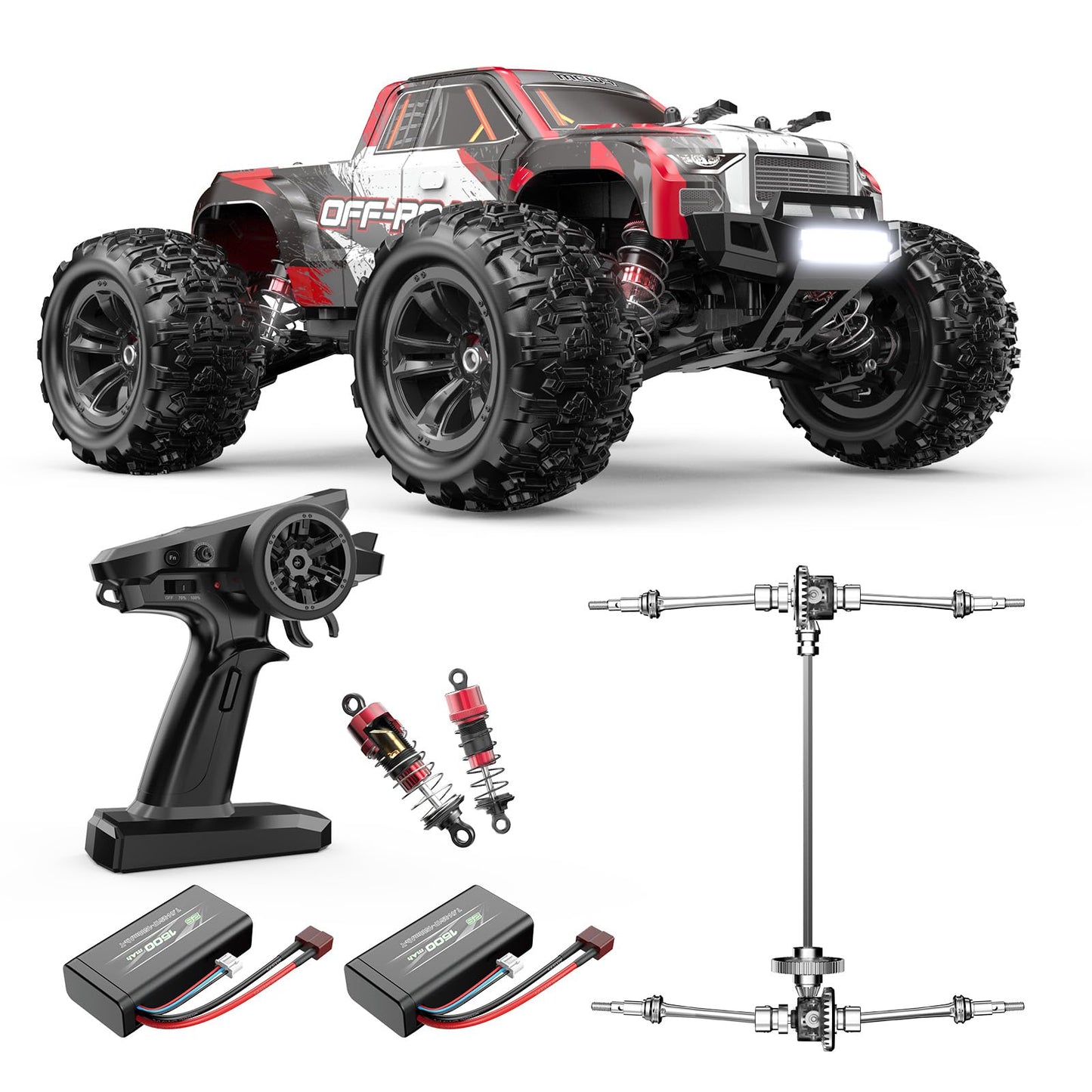 MEW4 1/16 4X4 RC Offroad Truck - RTR Durable Beginner RC Car, High Speed 38 Km/h, Remote Control Monster Truck with 2 1500 mAh B