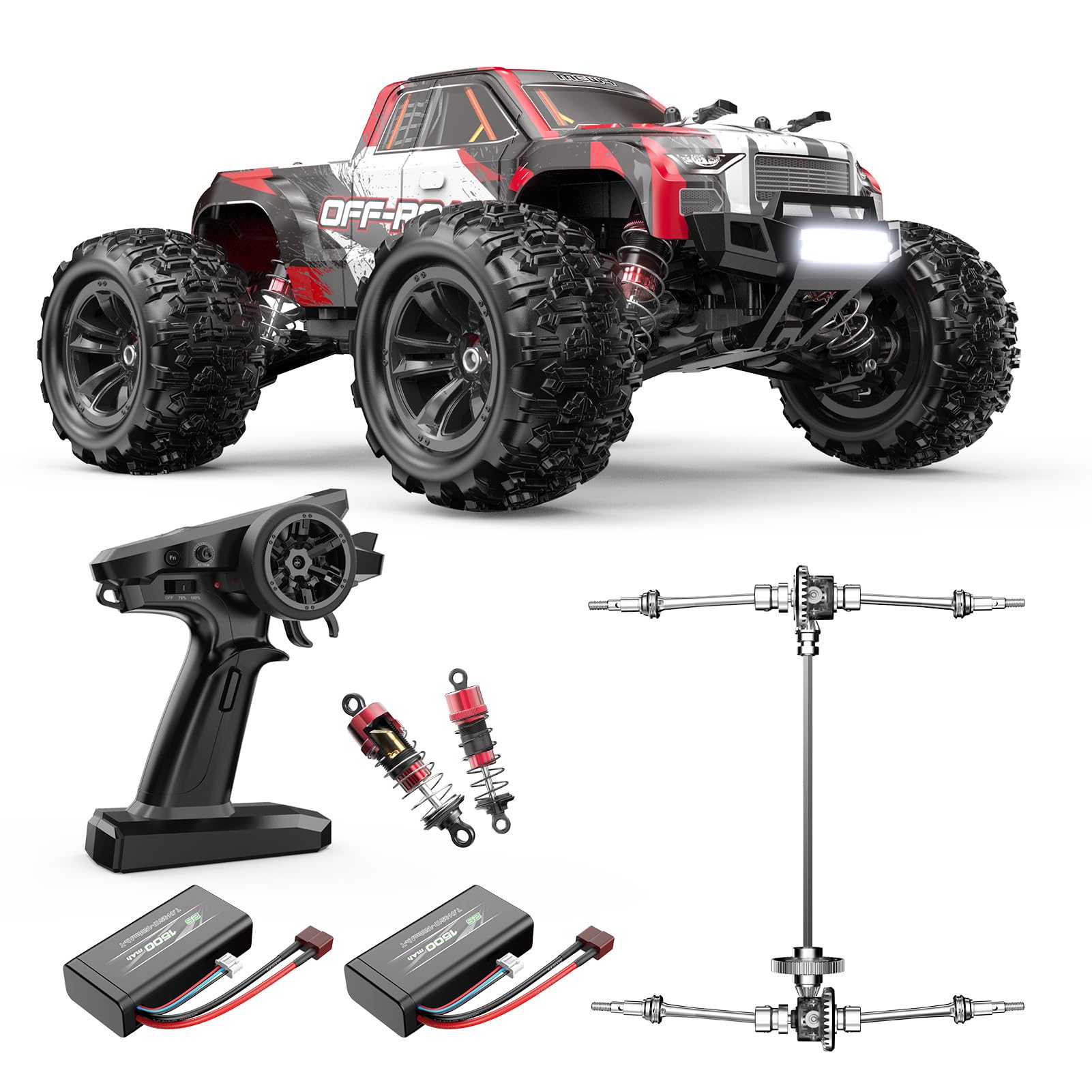 MEW4 1/16 4X4 RC Offroad Truck - RTR Durable Beginner RC Car, High Speed 38 Km/h, Remote Control Monster Truck with 2 1500 mAh B