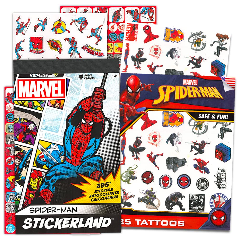 Marvel Spiderman Stickers and Tattoos Party Favor Bundle (295+ Spider-Man Stickers and 75 Temporary Tattoos)