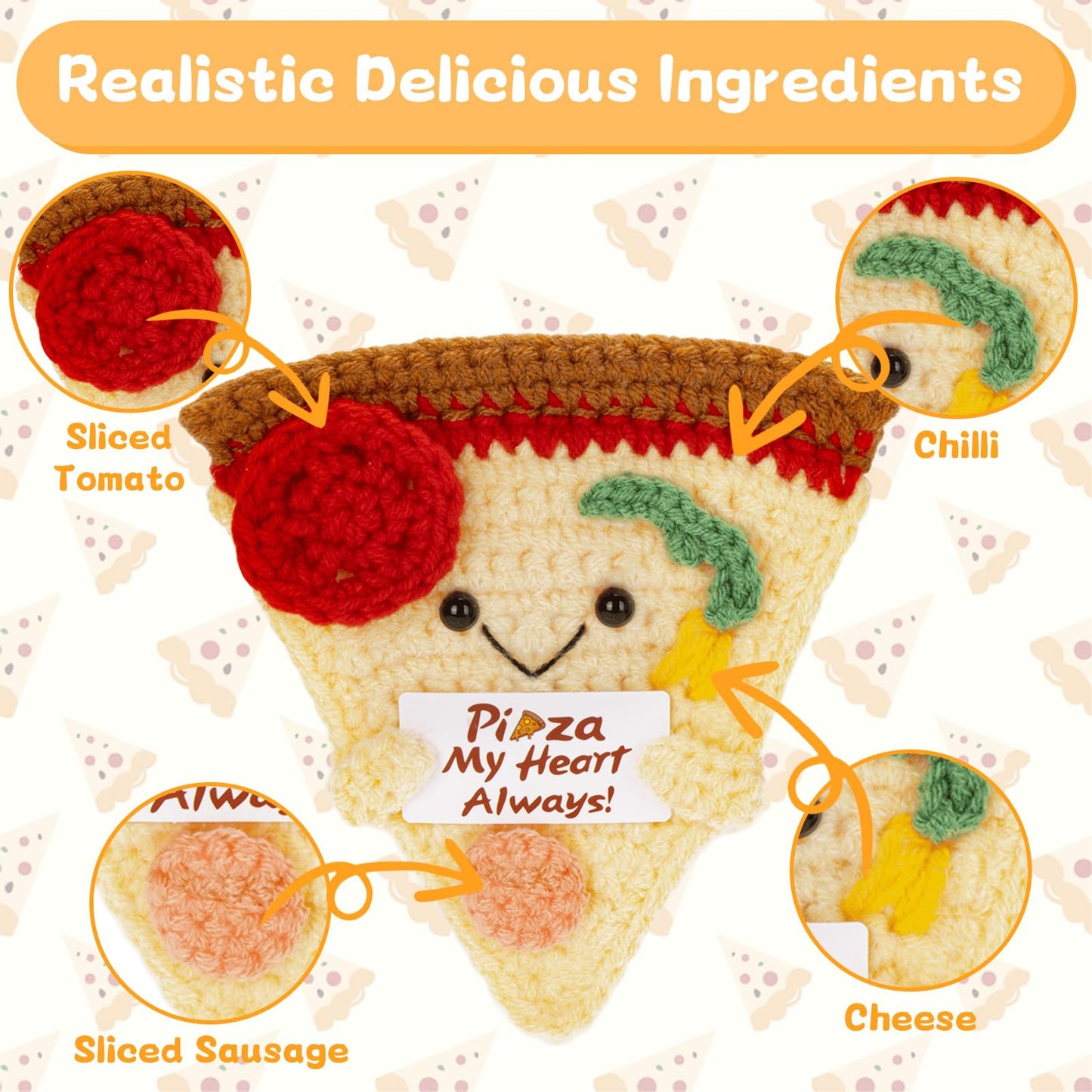 A Aifamy Funny Positive Pizza, Emotional Cute Crochet Potato Partner Toy With Positive Card Cheer Up Funny Gifts For Best Friend