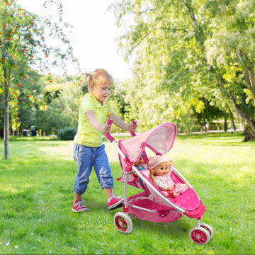 Baby Doll Stroller Anivia Twin Doll Stroller Heart Design Birthday Gifts For Toddlers And Girls Baby Doll Double Stroller, 1:1 Foldable Double Doll