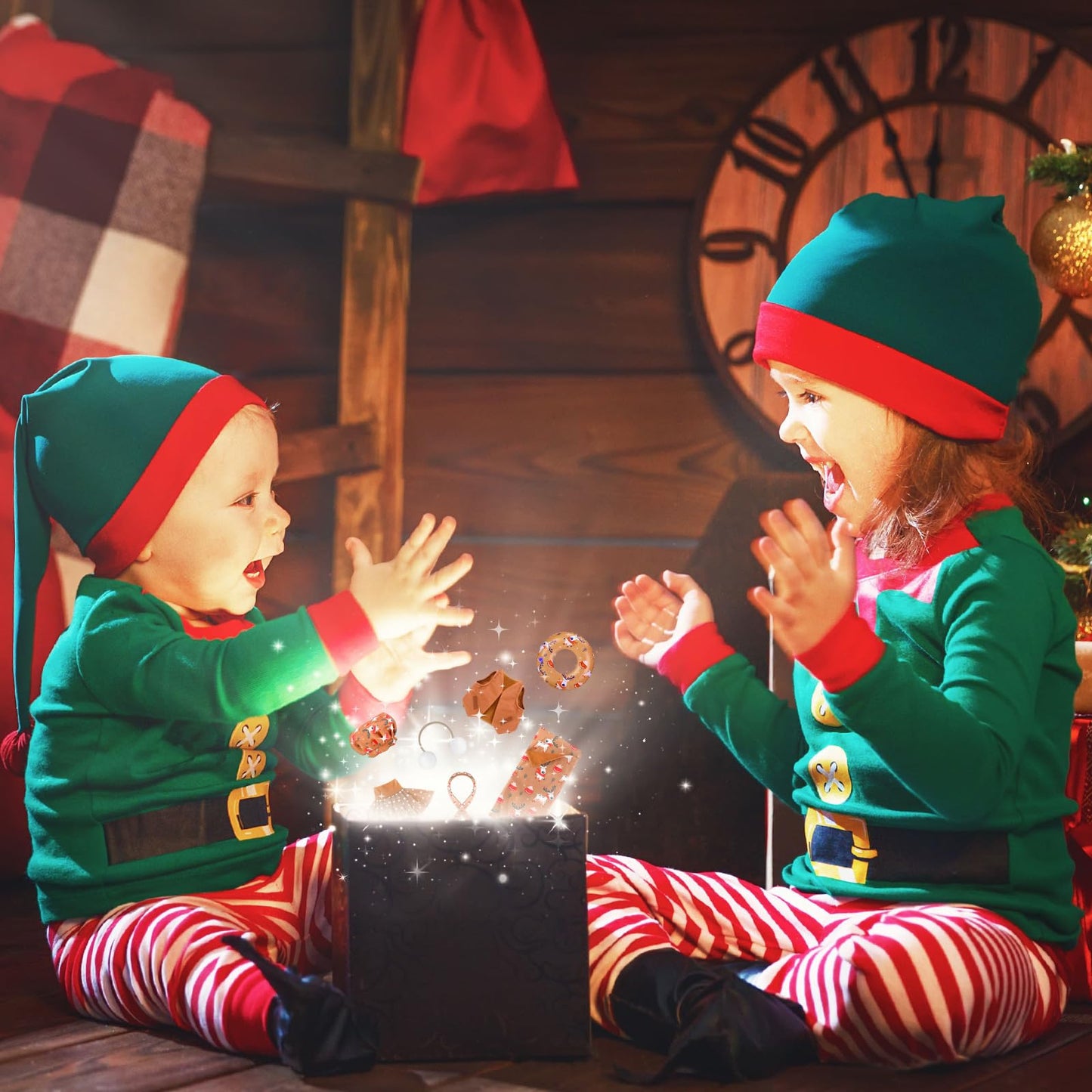 11 Pcs Christmas Elf Accessories Include Brown Elf Doll Sleeping Bag Apron Chef Hat Ear Muffs Scarf Top Shorts Vest Ski Ring Eye