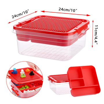 Oganazi Plastic Storage Container With Bricks Baseplate Lid For Building Blocks, Bricks Building Set Organization Bin With Compa