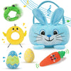 Treory Baby'S First Easter Basket Playset, 6Ct Stuffed Plush Personalized Easter Basket With Blue Bunny Chick Carrot Egg Frog Ba