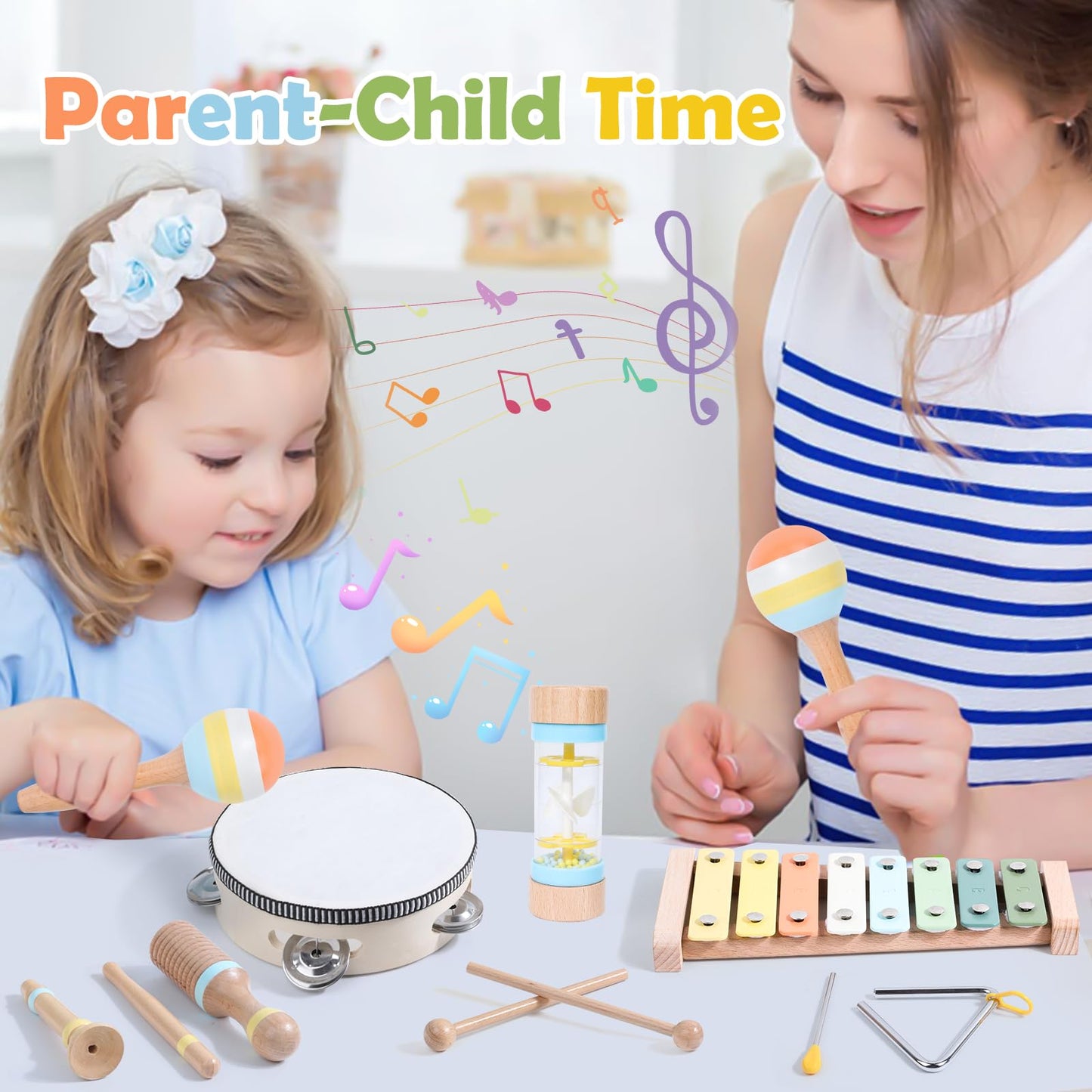 Wooden Montessori Musical Instruments Set for Toddlers 1-3, Preschool Educational Music Toys for Boys Girls, Percussion Instrume