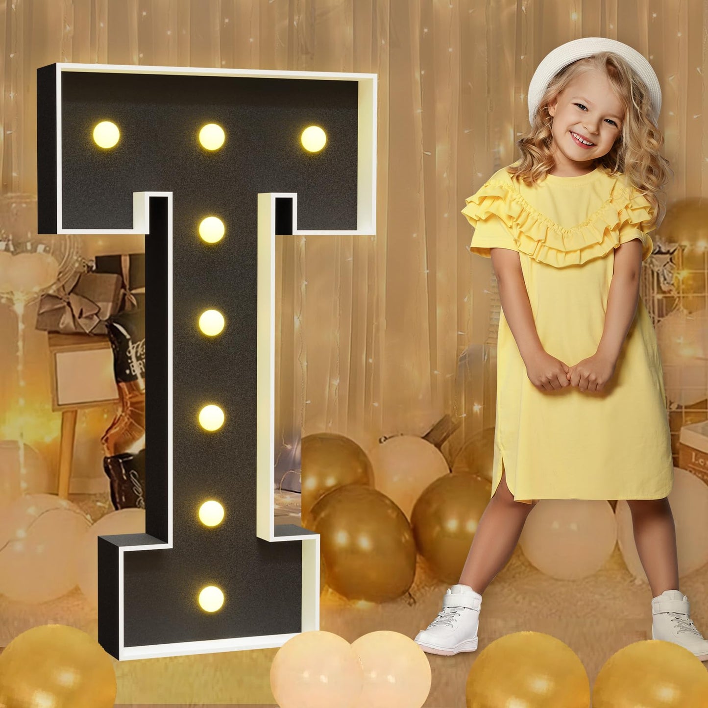 Imprsv Marquee Letters Black 3Ft: Black Party Decor - Light Up Letter T Large 3 Feet Tall - Party Decorations Letter For Birthda