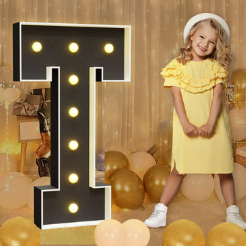 Imprsv Marquee Letters Black 3Ft: Black Party Decor - Light Up Letter T Large 3 Feet Tall - Party Decorations Letter For Birthda