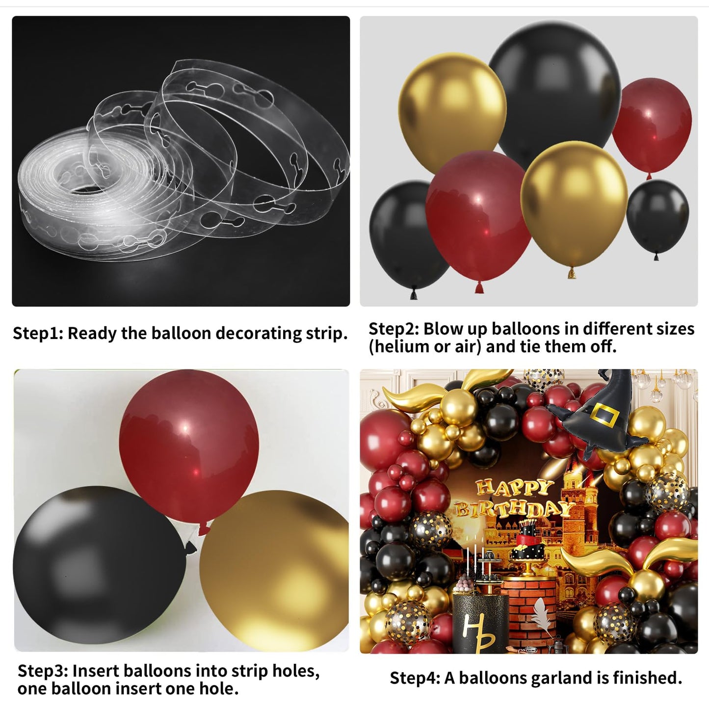 Magical Wizard School Balloons Garland Arch Kit,Burgundy Black Gold Arch With Bonus Diy Snitch Wizard Hat For Magical Wizard School Theme Birthday Decorations Magic Theme