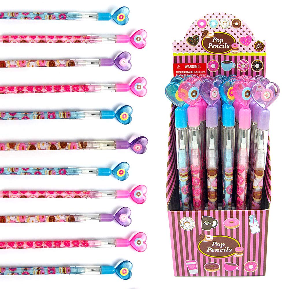 TINYMILLS 24 Pcs Donuts Multi Point Stackable Push Pencil Assortment with Eraser for Donut Party Favor Prize Carnival Goodie Bag