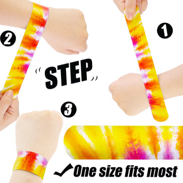 Shindel 96PCS Slap Bracelets Bulk, Kids Slap Wristbands Snap Bracelets Tie Dye Dinosaurs Mermaid Emotions for Party Favors Class