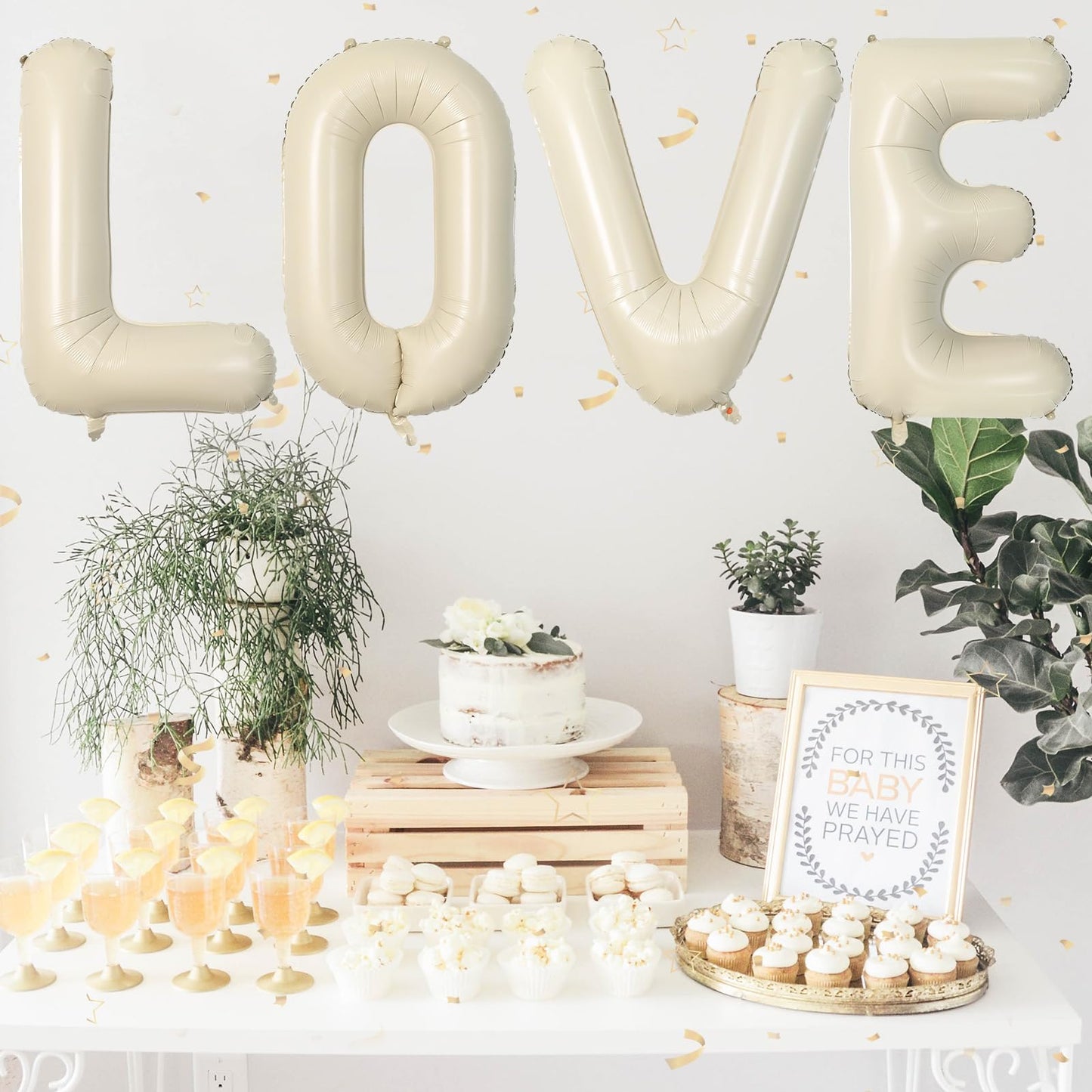 Biapian 40 Inch Love Letter Balloons, Cream Foil Balloons Big Love Balloons, 4 Pcs Giant Foil Aluminum Balloon Helium For Birthd