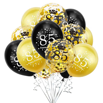 SHUNTAI 85th Birthday Balloons Black and Gold 85th Birthday Party Decorations for Men Women Latex Confetti Balloon Happy 85 Year