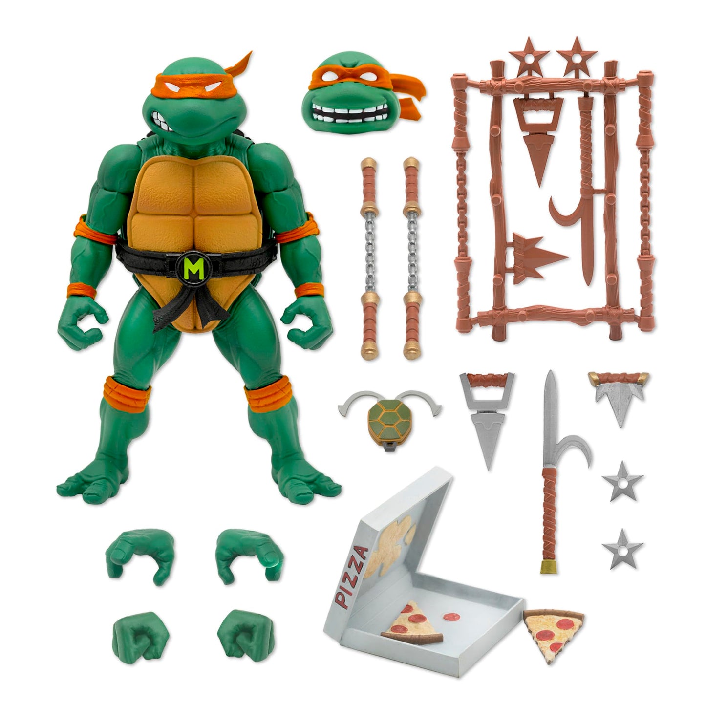 Super7 ULTIMATES! Teenage Mutant Ninja Turtles Michelangelo - 7 TMNT Action Figure with Accessories Classic Cartoon Collectibles and Retro Toys