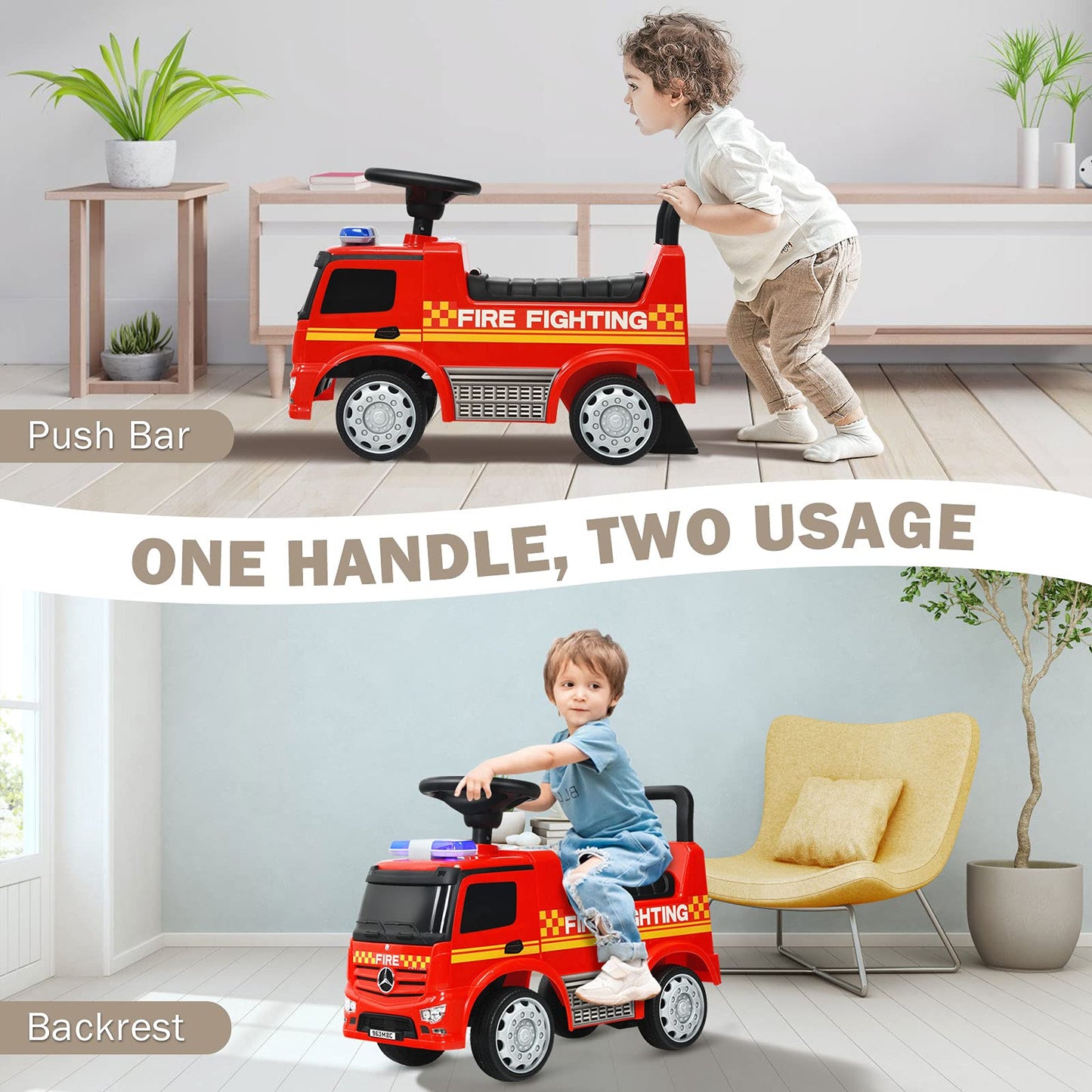 HONEY JOY Ride On Push Car, Licensed Mercedes Benz, Horn, Music, Lights, 24.5x11.5x17 inches, Red, For Kids 1-3 Years