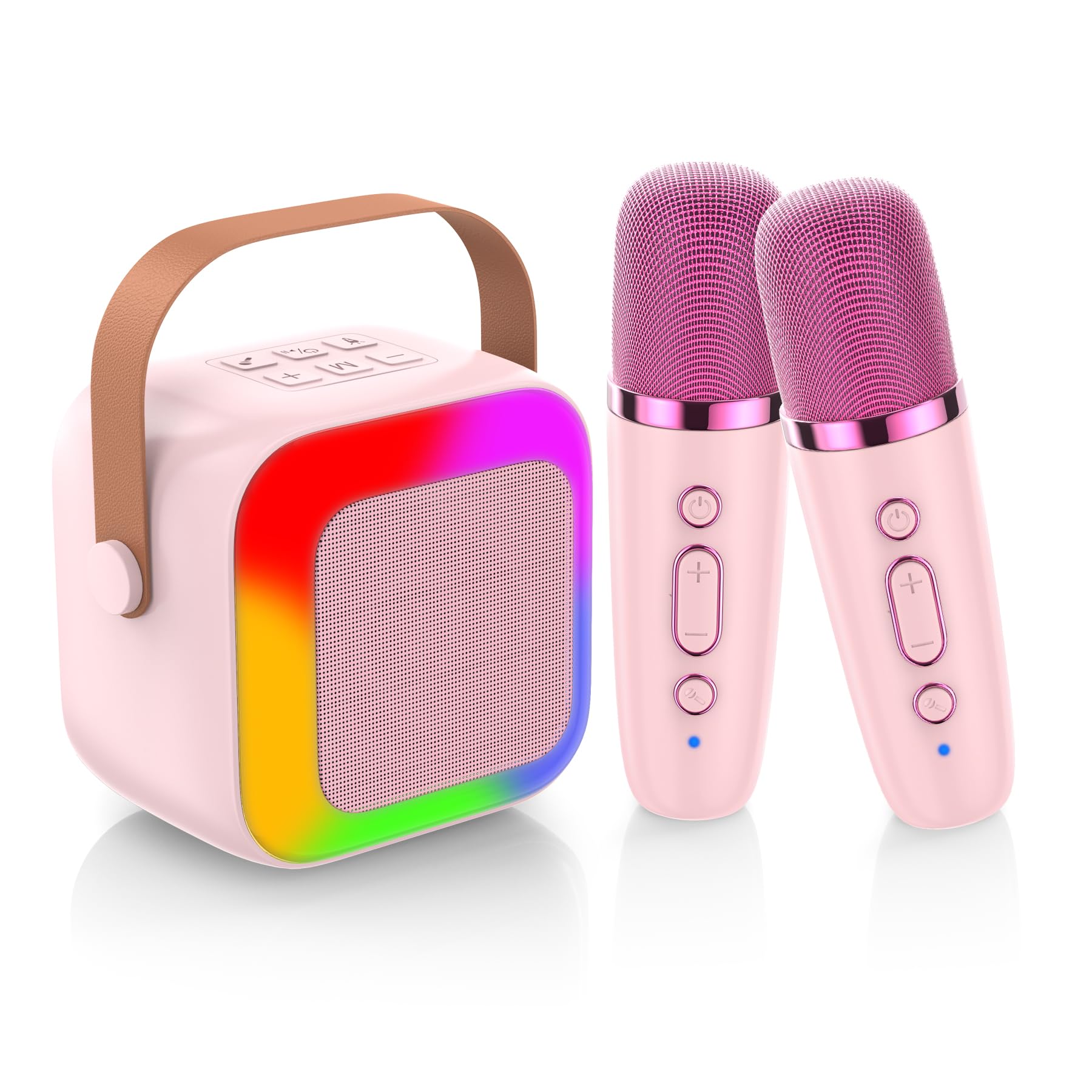 Szozzo Mini Karaoke Machine For Kids, Portable Bluetooth Karaoke Speaker With 2 Wireless Microphone And Led Lights, Toys Birthda