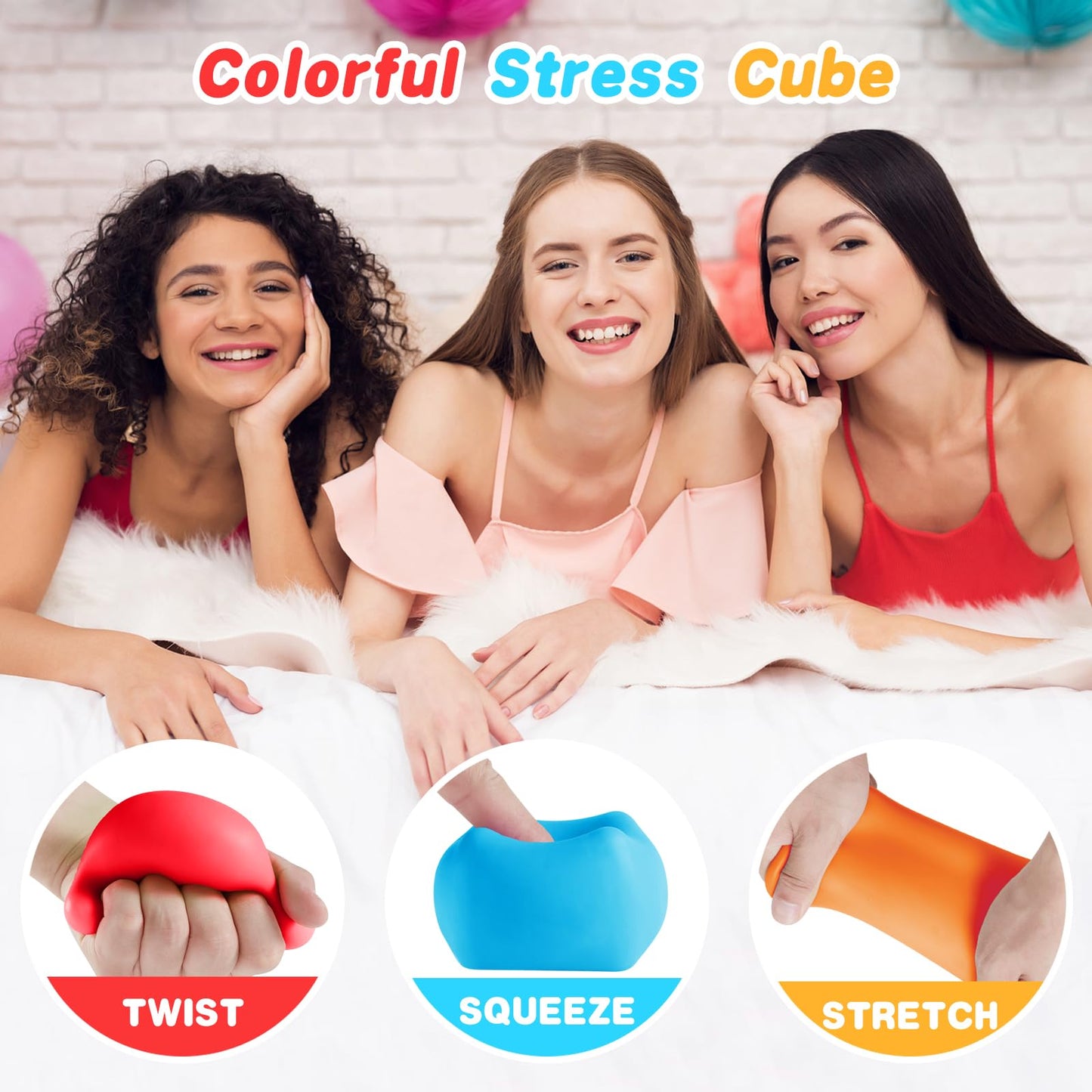 Stress Balls Fidget Toys for Kids: 24 Pack Squishy Squeeze Balls, Stretchy Toys for Anxiety Relief, Square Shape Hand Therapy Se