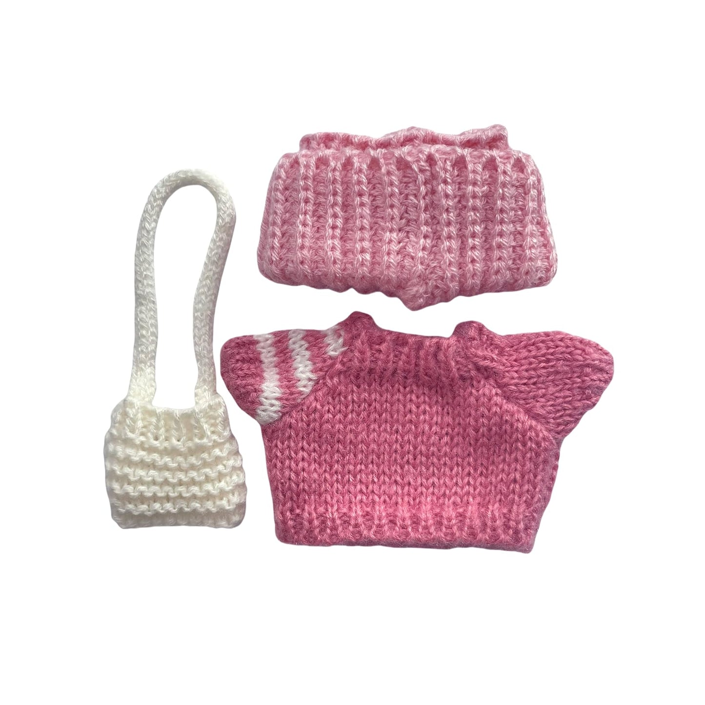 Handcrafted Clothes for Labub Doll enhanced Dolls Outfit 3 Pieces Stylish Doll Accessories Compatible with 5.91/6.7inch (15/17cm) Dolls Hat Sweater and Bag  Pink