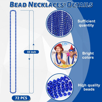 72PCS Christmas Bead Necklace, Blue Bead Necklaces Stuff, 33'' Mardi Gras Beads Necklace Costume, Festival Parade Throw Accessor