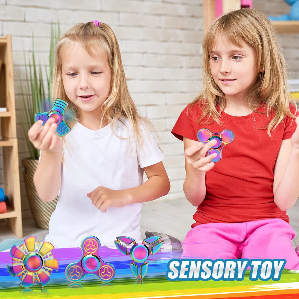 7 Pack Rainbow Fidget Spinners Pack Stress Relief Toys For Kids Adults, Finger Hand Spinner Metal Fidget Bulk Set Desk Toy For A