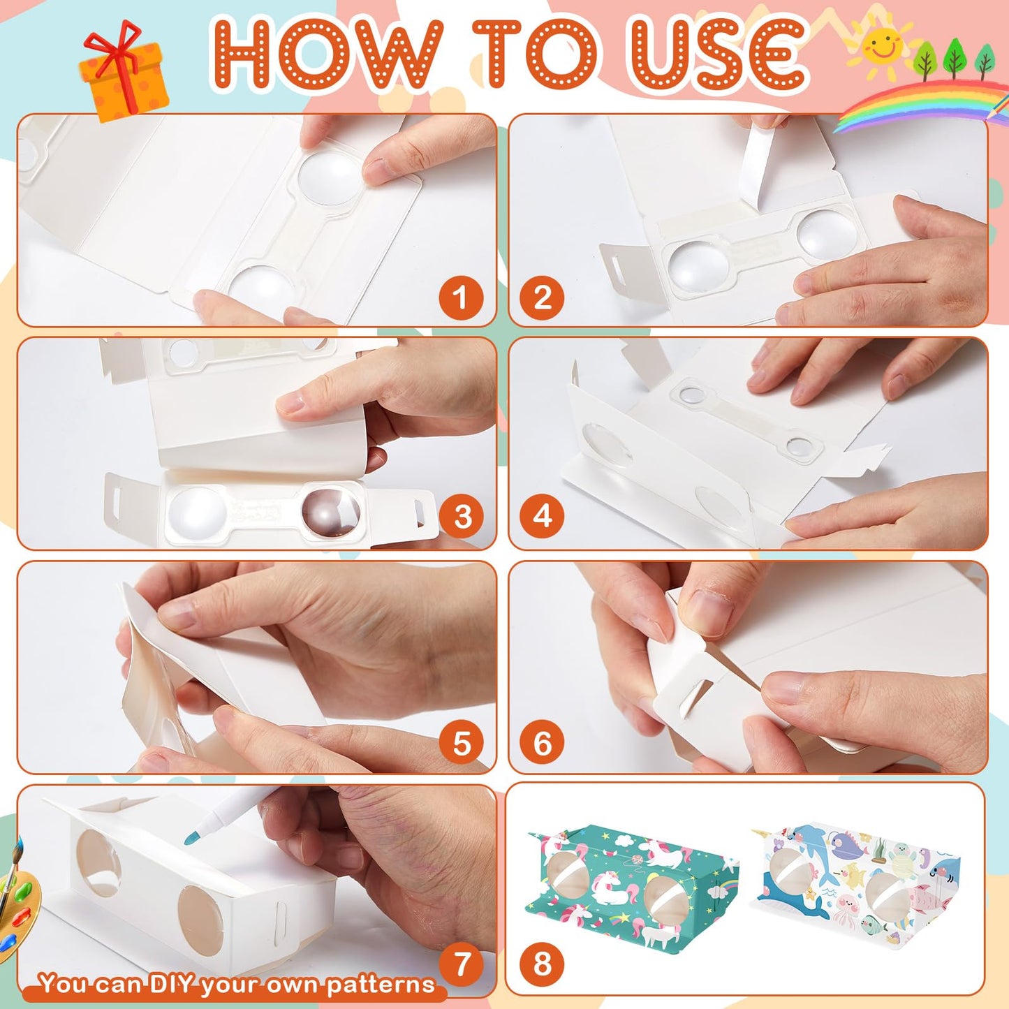 Shappy 30 Pieces Cardboard Folding Binoculars with Coloring Markers Paintable Make Your Own Paper Binocular 3x Magnification DIY