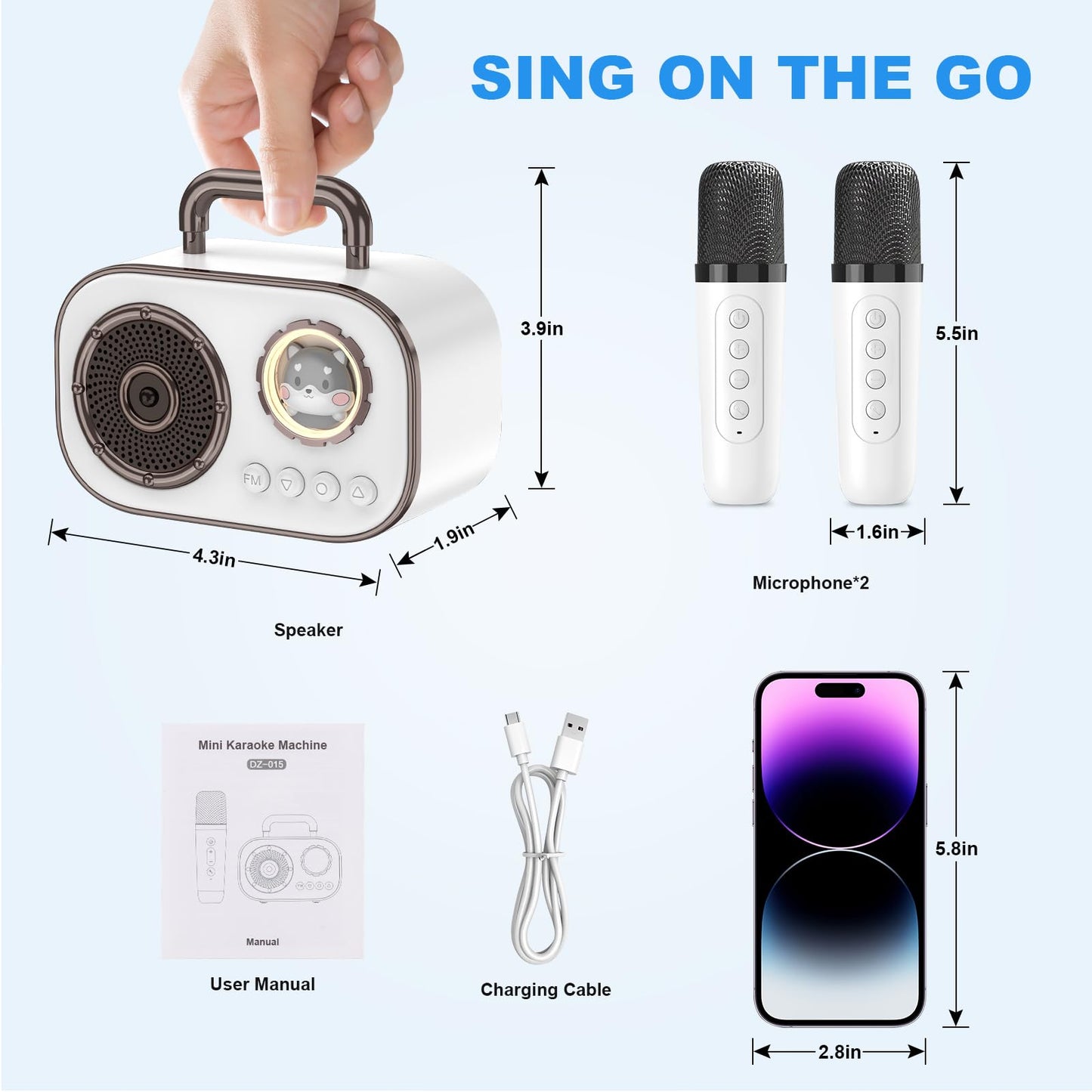 Mini Karaoke Machine For Kids Adults, Fun Portable Bluetooth Speaker With 2 Wireless Microphones, Stereo Sound Enhanced, Rich Ba