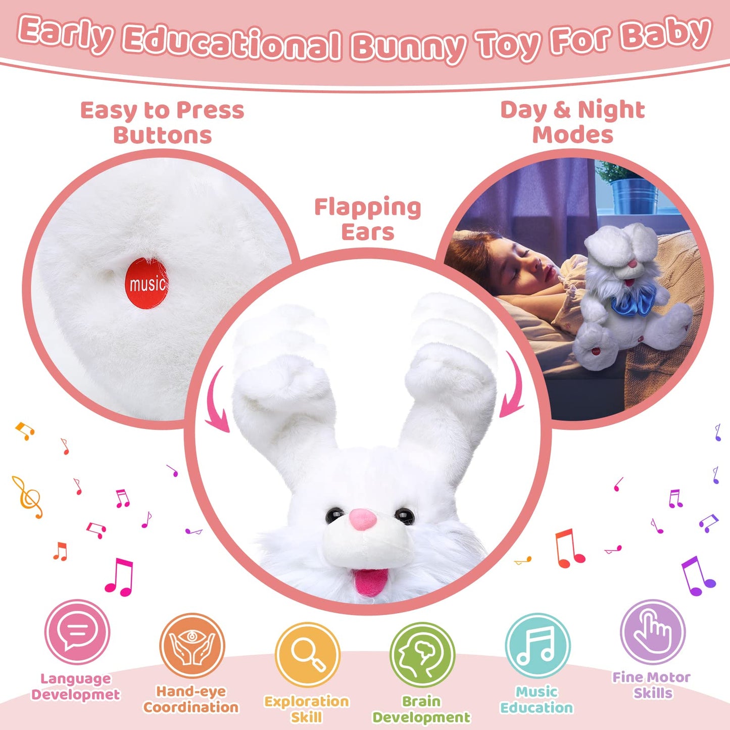 Emoin Easter Bunny Stuffed Animals Bunny Plush Baby Toys Bunny Peek-A-Boo Toys Repeats What You Say Singing with Floppy Ears Bir