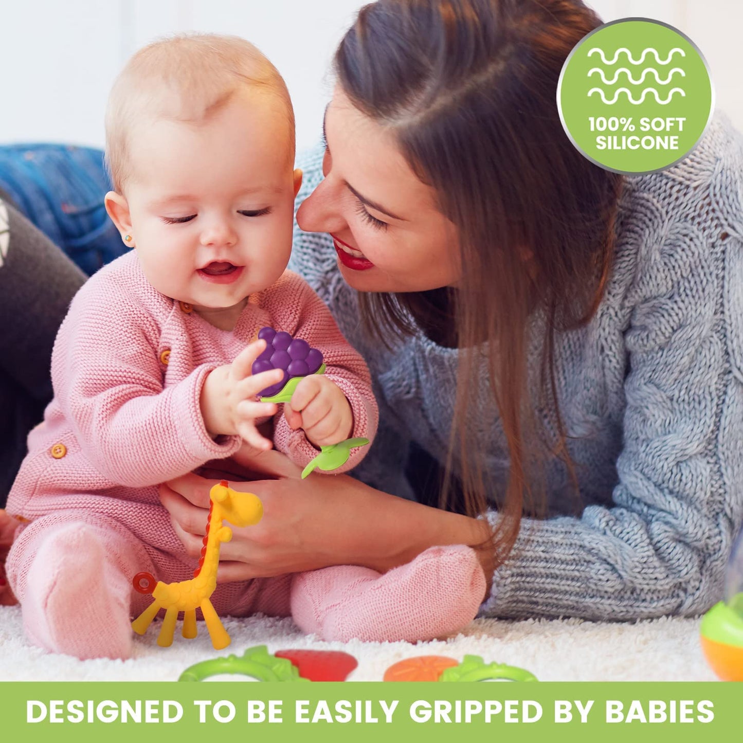 Sperric Silicone Baby Teething Toys - 6 Pack Freezer Safe Teethers for Infants 0-6 Months - Orange
