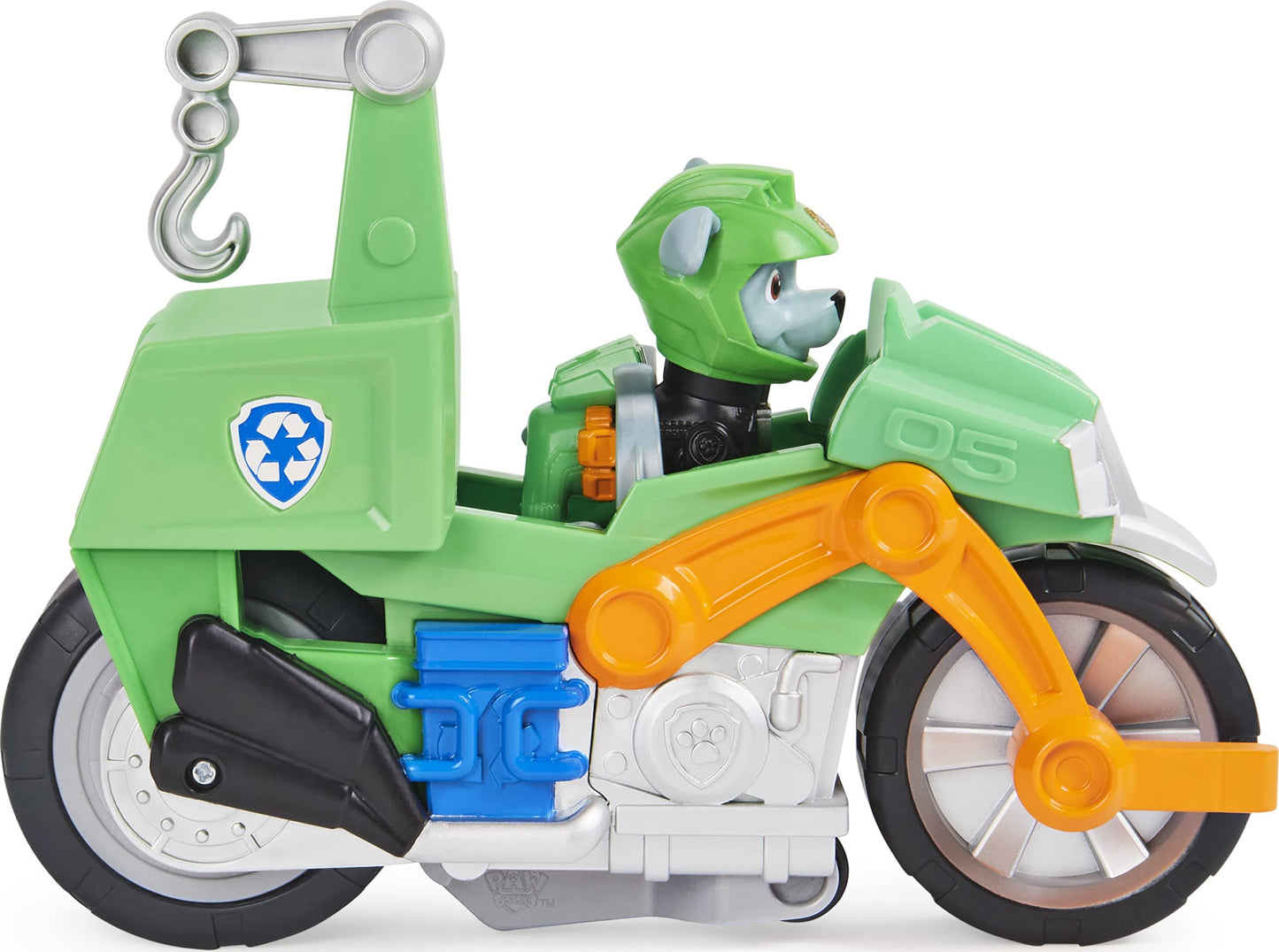 Paw Patrol Deluxe Motorcycle Vehicle - Rocky’s Pull Back with Wheelie Feature, X-Large, Multicolor, Model 778988361948
