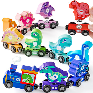 Magnetic Wooden Train Toys For 2 Year Old Boy Gifts, Snap Matching Dinosaur Toy Train For Toddlers 3-5, Dinosaur Toys For Kids 2-4 - Learning Montessori Toys For Toddler Boy Girl Birthday Gifts