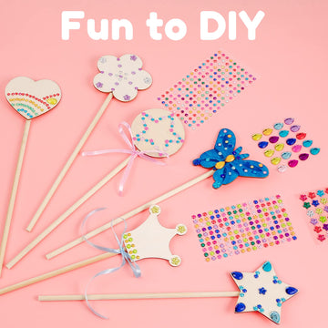 Pllieay Princess Fairy Wands Kit Include 18 Pieces 6 Styles Unfinished Wooden Princess Wand And 4 Gem Stickers Princess Art Magical Show For Party Supplies