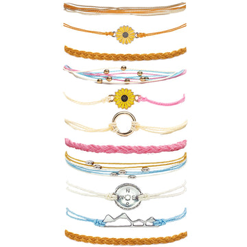 Long tiantian Waterproof String Bracelets for Girls Summer Wave Bracelet Friendship Handmade Wave Bracelet (11PCS Yellow Sunflow