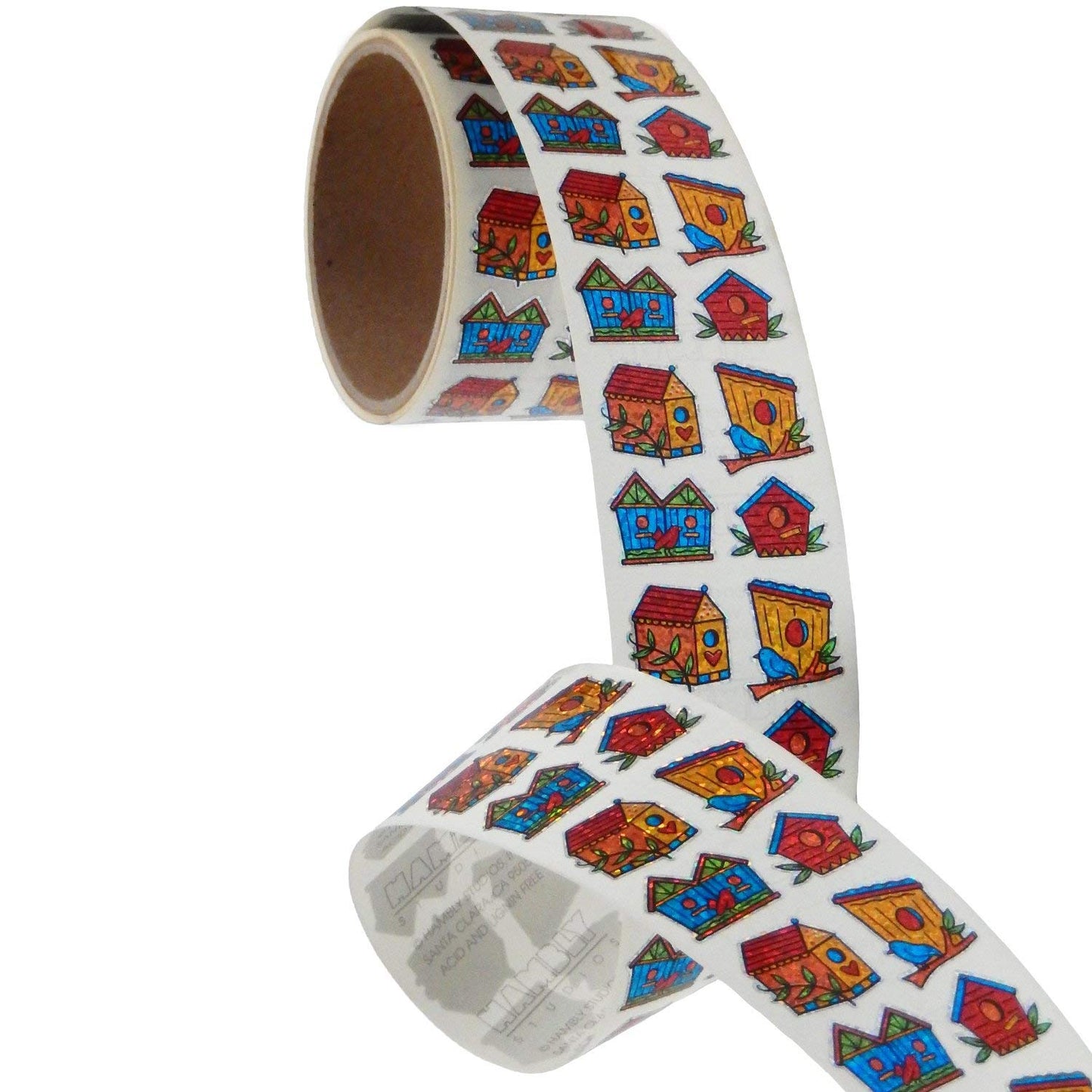 Bulk Roll Prismatic Stickers, Mini Birdhouses, 100 Repeats