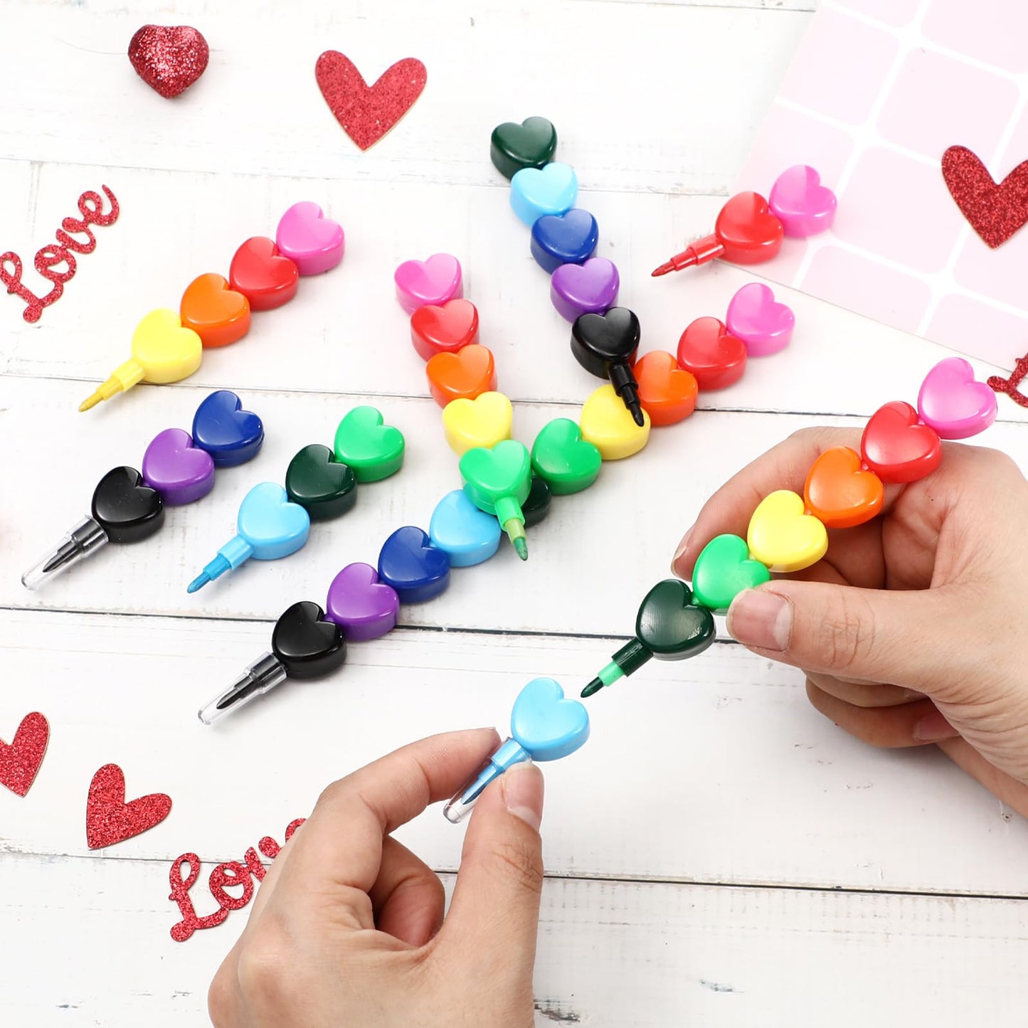 Sayglossy Stacking Crayons - 60 Colorful Crayon Sets with Card Sticker - Perfect for Valentine's Day Gifts, Classroom Rewards, and Party Supplies