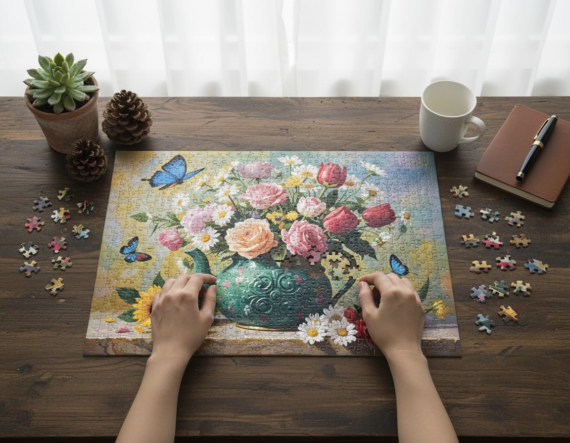 Tomzio 1000 Pieces Jigsaw Puzzles for mature-themeds  Floral & Bird Series - Exquisite Nature Art & Seamless Fit  Calming Brain Teaser  Large 28 x 20  Great Gift for Garden Lovers(Blooming Teapot)