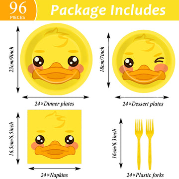 gisgfim 96 Pcs Duck Plates and Napkins Party Supplies Duck Themed Party Tableware Set Duck Birthday Party Decorations Favors for