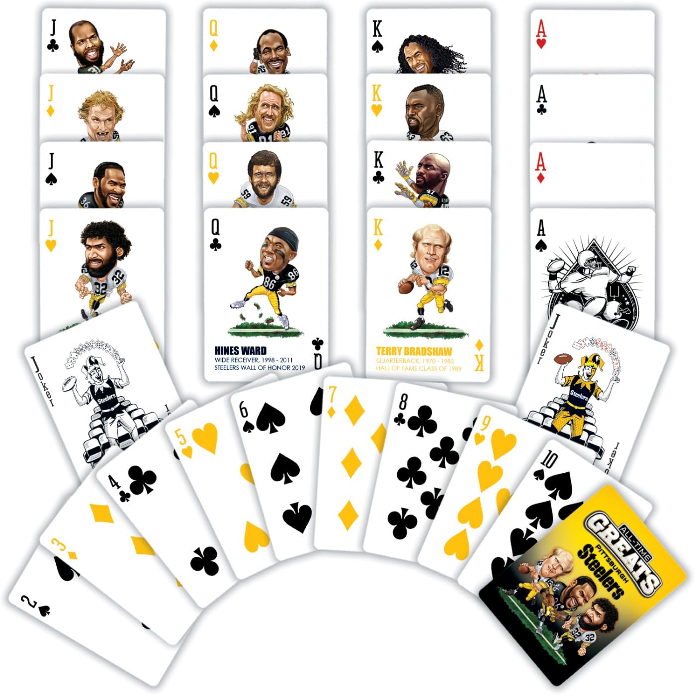 MasterPieces Pittsburgh Steelers All-Time Greats Playing Cards - Officially Licensed Card Deck for Adults, Kids - Team Color, Model PIS3300