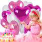 TONIFUL 30Pcs 18 Inch Pink White Heart Balloons Hot Pink Heart Shape Foil Mylar Balloons Decoration for Birthday Valentines Day
