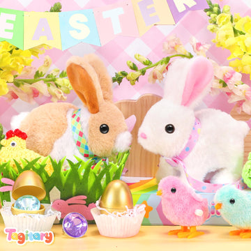 Tagitary Plush Toys Interactive Bunny For Kids That Wiggling Ears,Hopping,Twitching Nose With Sounds,Realistic Rabbit Toy With L