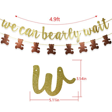 We Can Bearly Wait Glitter Banner, Baby Shower Decorations, Gender Reveal Party Supplies for Teddy Bear Theme Garland (Gold and