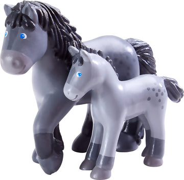 Haba Little Friends Momma And Baby Playset - Cassandra Horse And Cleo Foal Chunky Plastic Farm Animal Toy Figures