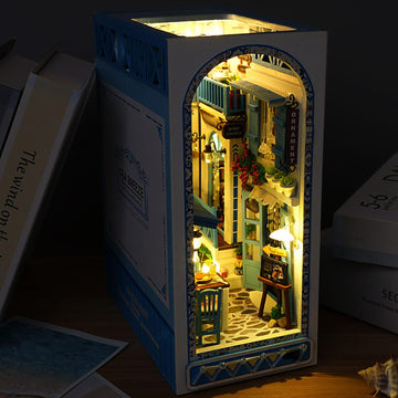 Tomyoung 3D Wooden Book Stand Puzzle,Diy Book Nook Kits,Dollhouse Wood Bookends Book Nook Model Building Kit With Led To Build-C