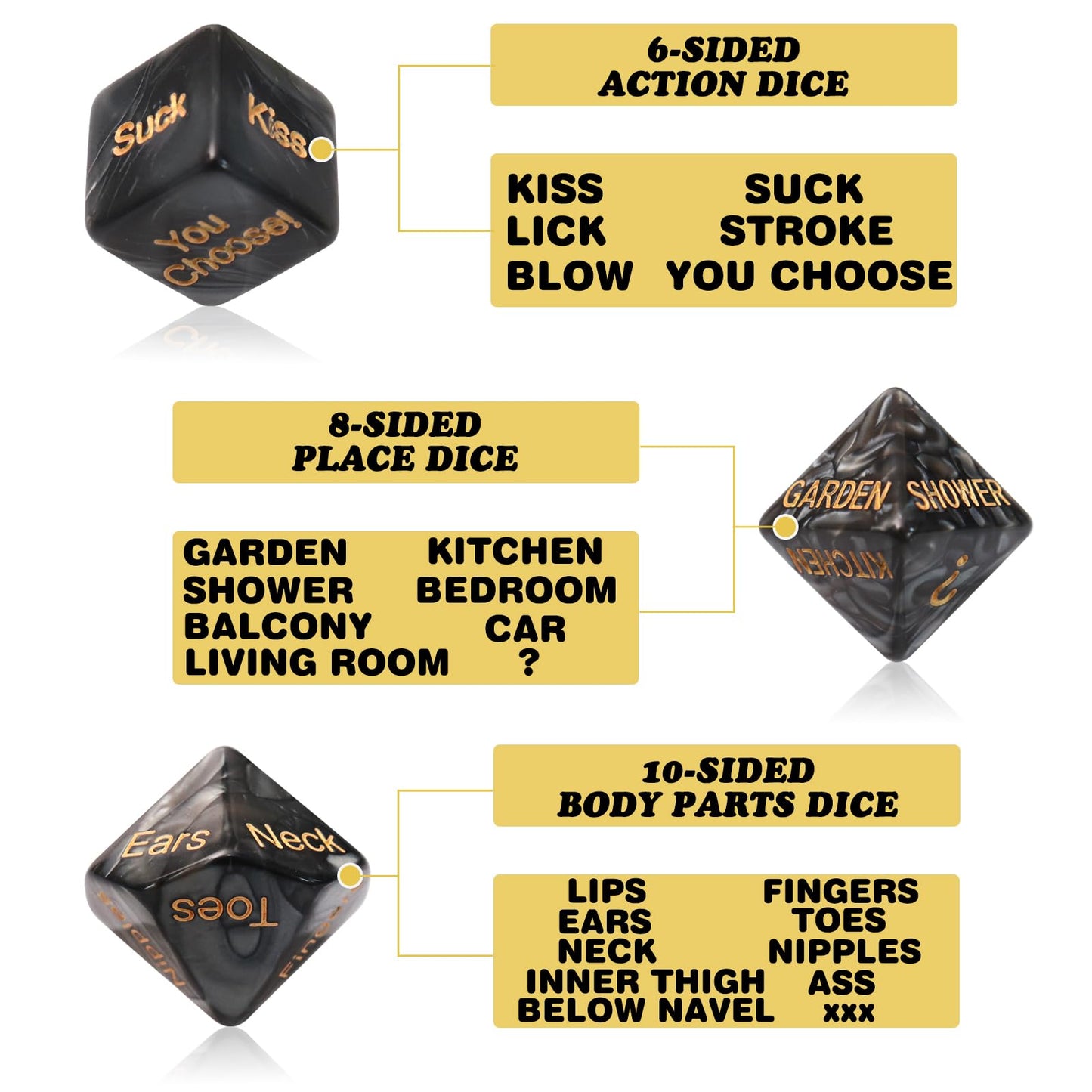 Tnstk Date Night Dice Game - Funny Portable Acrylic Dice Kit for Couples - Black