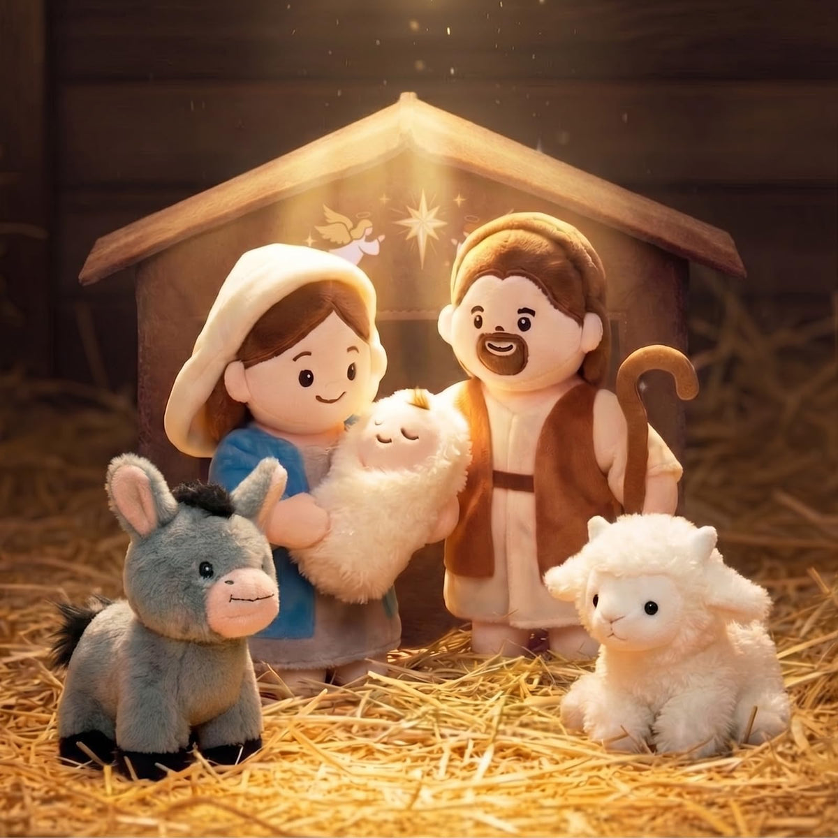 OUOZZZ Jesus Plush Nativity Set with Mary, Joseph, Lamb & Donkey